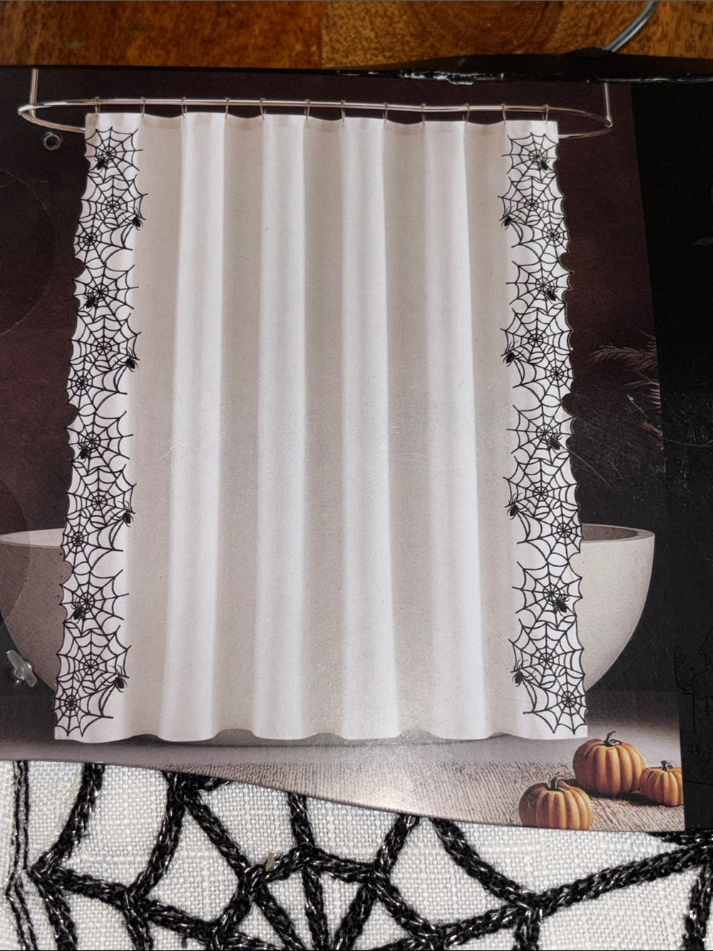 NWT Feelin Spooky White Embroidered Spiderweb Shower Curtain